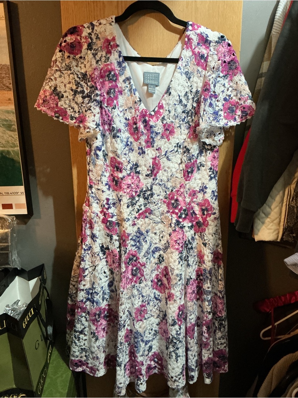 Rabbit Rabbit Rabbit Floral Lace Dress in White, Pink, Navy - Picture 3 of 5